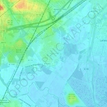 Mappa topografica Maurin, altitudine, rilievo