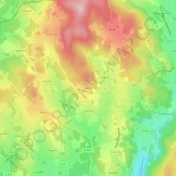 Mappa topografica Fournel, altitudine, rilievo