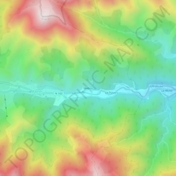 Mappa topografica Malbos, altitudine, rilievo