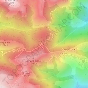 Mappa topografica Col Bagargiak, altitudine, rilievo