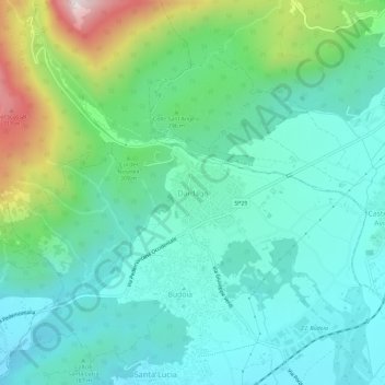 Mappa topografica Dardago, altitudine, rilievo