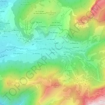 Mappa topografica Langin, altitudine, rilievo