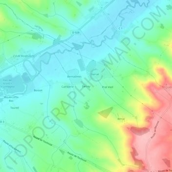 Mappa topografica Derrey, altitudine, rilievo