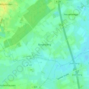 Mappa topografica Rosenberg, altitudine, rilievo