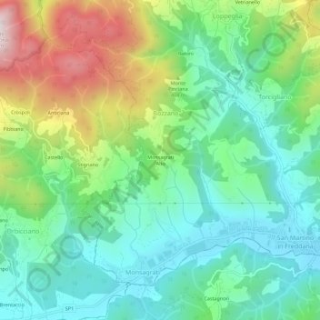 Mappa topografica Monsagrati Alto, altitudine, rilievo