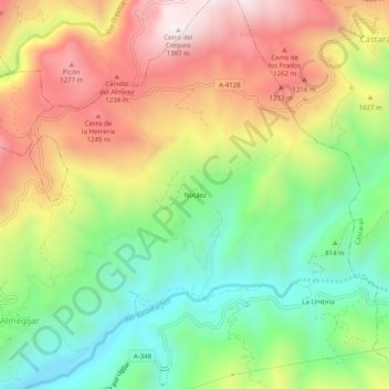Mappa topografica Notáez, altitudine, rilievo