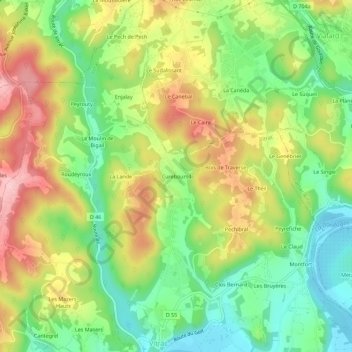 Mappa topografica Cureboursil, altitudine, rilievo