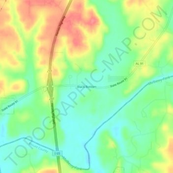 Mappa topografica Black Bottom, altitudine, rilievo