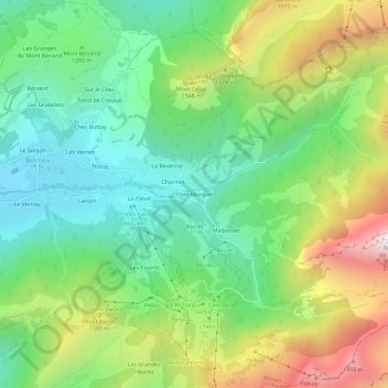 Mappa topografica Pont Morgon, altitudine, rilievo
