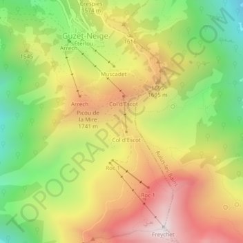 Mappa topografica Col d'Escots, altitudine, rilievo