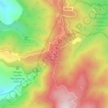 Mappa topografica Monte Scuro, altitudine, rilievo