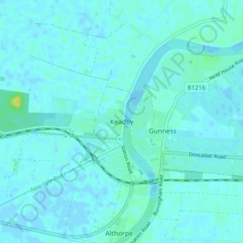 Mappa topografica Keadby, altitudine, rilievo