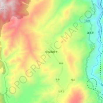 Mappa topografica 保安藏族乡, altitudine, rilievo
