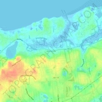 Mappa topografica East Dennis, altitudine, rilievo