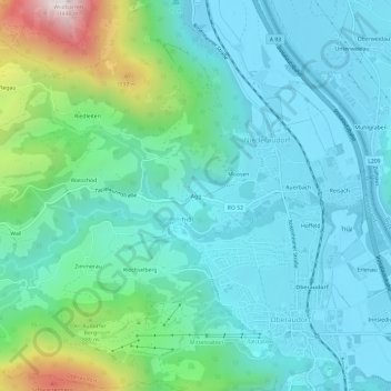 Mappa topografica Agg, altitudine, rilievo