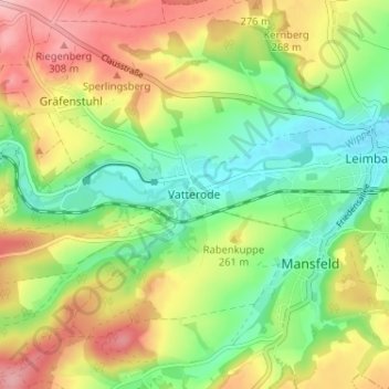 Mappa topografica Vatterode, altitudine, rilievo
