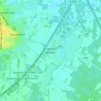 Mappa topografica Bissendorf-Wietze, altitudine, rilievo