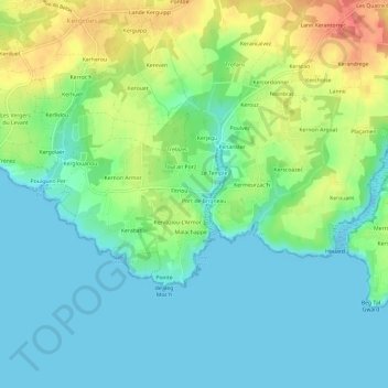 Mappa topografica Brigneau, altitudine, rilievo