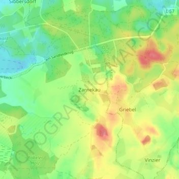 Mappa topografica Zarnekau, altitudine, rilievo