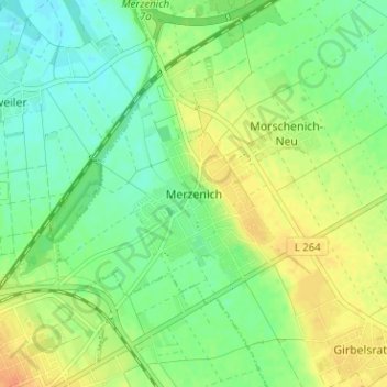 Mappa topografica Merzenich, altitudine, rilievo