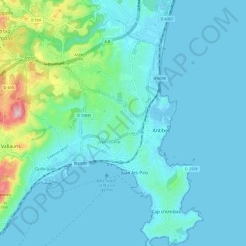 Mappa topografica Antibes, altitudine, rilievo