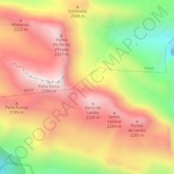 Mappa topografica Tubo de Lenito, altitudine, rilievo