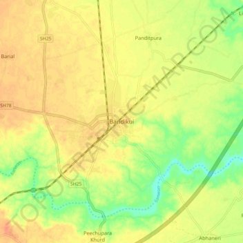 Mappa topografica Bandikui, altitudine, rilievo