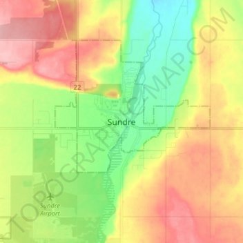 Mappa topografica Sundre, altitudine, rilievo