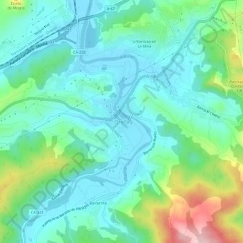 Mappa topografica Oruña, altitudine, rilievo