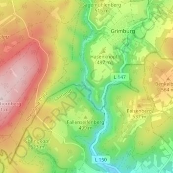 Mappa topografica Grimburgerhof, altitudine, rilievo