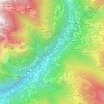 Mappa topografica Pian Lambert, altitudine, rilievo