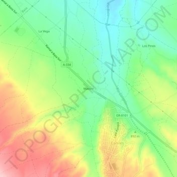 Mappa topografica Maclite, altitudine, rilievo