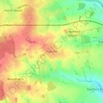 Mappa topografica Toot Hill, altitudine, rilievo
