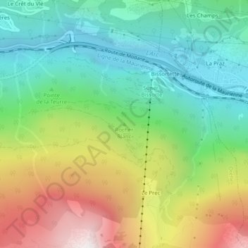 Mappa topografica Rocher Blanc, altitudine, rilievo