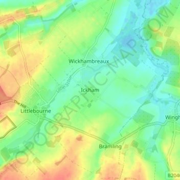 Mappa topografica Ickham, altitudine, rilievo