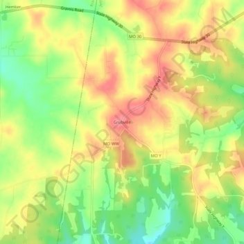 Mappa topografica Grubville, altitudine, rilievo