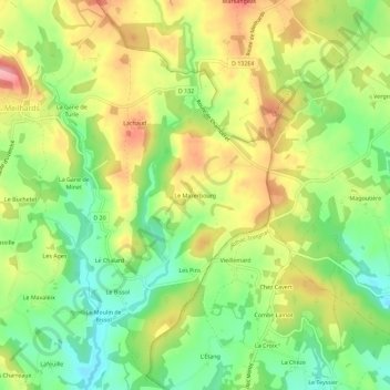 Mappa topografica Le Mazerbourg, altitudine, rilievo