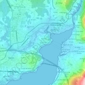 Mappa topografica As Covas, altitudine, rilievo