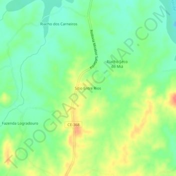 Mappa topografica Sítio Entre Rios, altitudine, rilievo