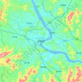 Mappa topografica 郁南县, altitudine, rilievo