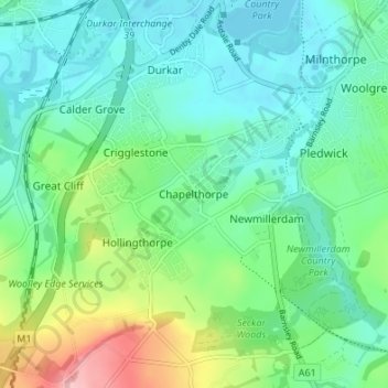 Mappa topografica Chapelthorpe, altitudine, rilievo