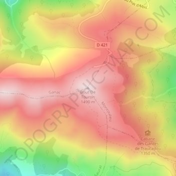 Mappa topografica Bout De Touron, altitudine, rilievo