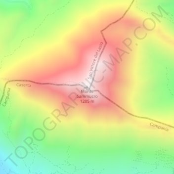 Mappa topografica Monte Sammucro, altitudine, rilievo