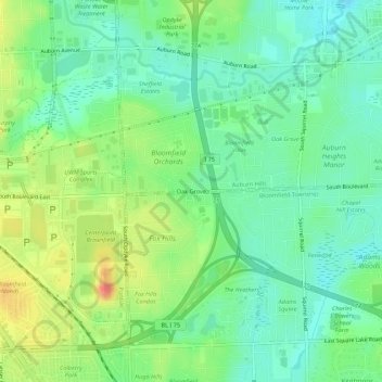 Mappa topografica Oak Grove, altitudine, rilievo