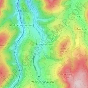 Mappa topografica Assinghausen, altitudine, rilievo