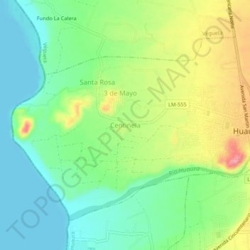 Mappa topografica Centinela, altitudine, rilievo