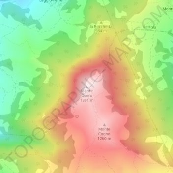 Mappa topografica Monte Osero, altitudine, rilievo