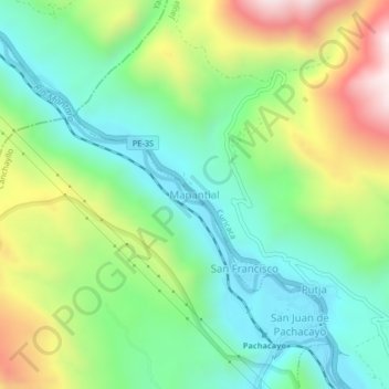 Mappa topografica Manantial, altitudine, rilievo