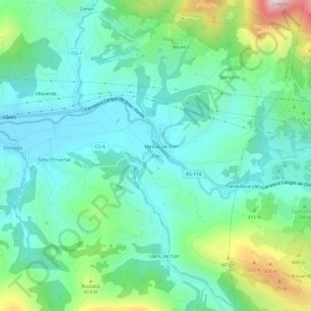Mappa topografica Con, altitudine, rilievo