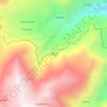 Mappa topografica Palcca, altitudine, rilievo